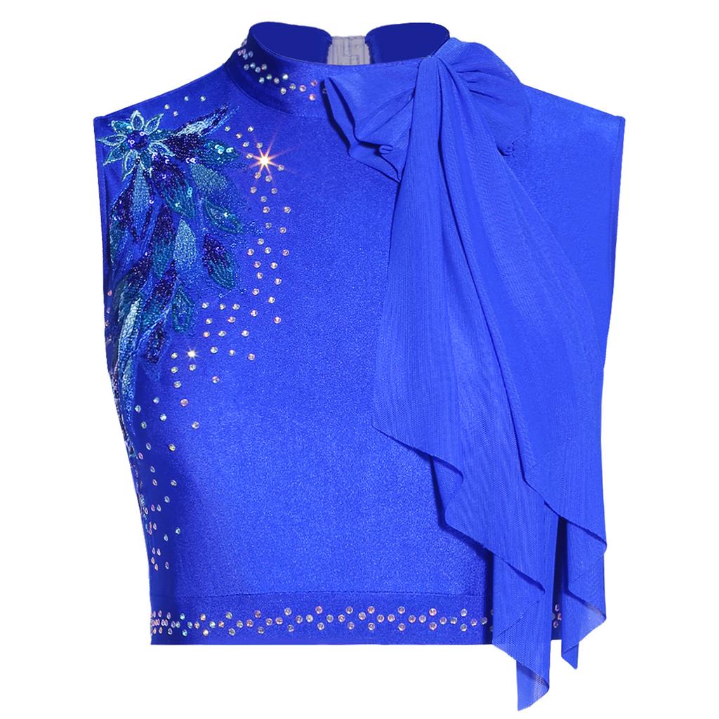 Женский современный танцевальный кроп-топ с пайетками, вышивкой, декором в виде банта, без рукавов, с вырезом на спине, танцевальная одежда