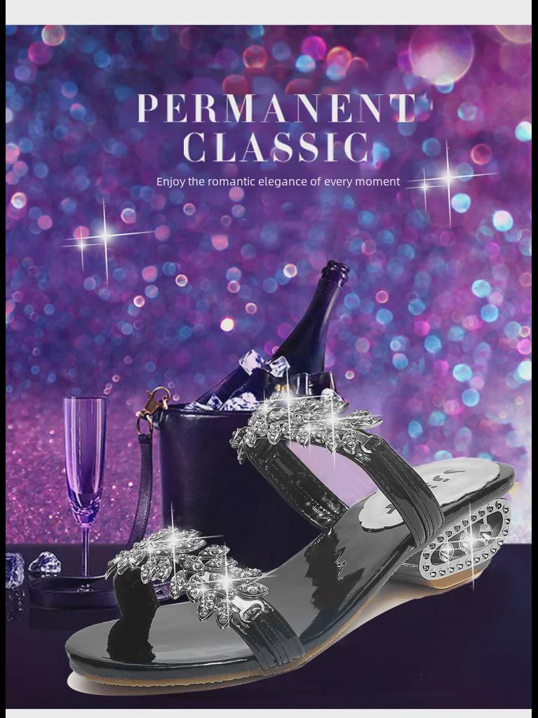 Женские летние босоножки на среднем каблуке со стразами — корейский стиль, большой размер 41, идеально подходят для студенток и мам из-за рубежа