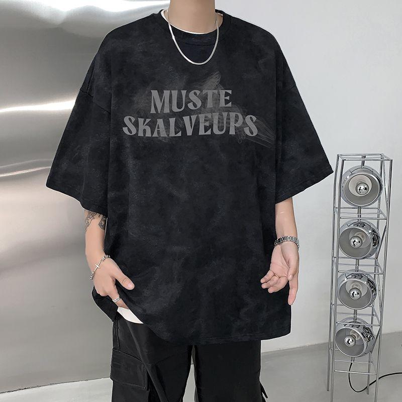 Летняя футболка в американском стиле большого размера с узором «тай-дай» и потертостями, мужская свободная повседневная футболка High Street Top, мужская одежда Y2K