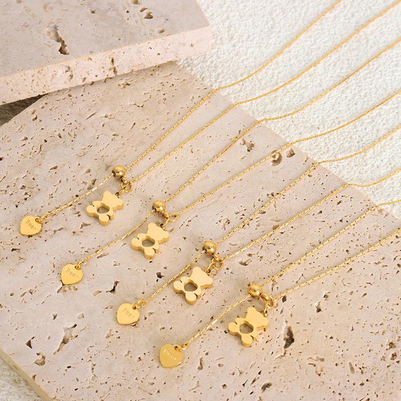 Новый Кулон Медведь Сердце Ожерелье Для Женщин Нержавеющая Сталь Позолоченная Цепочка Модное Шея Циркон Аксессуары Вечеринка Подарок Распродажа