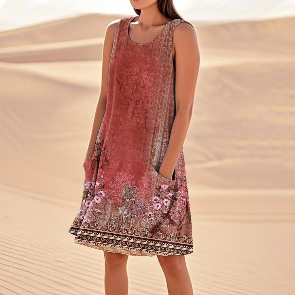 Summer Dresses For Women Loose Beach Vacation Casual Sleeveless Sundresses With Pockets Tank Dress
