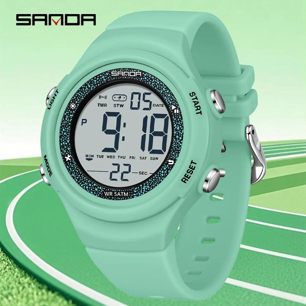 Sanda 6372 Brand Trendy Men Led Electron Watch Soft Tpu Strap Big Screen Led Digital Waterproof Alarm Clock Sports Men's Watches