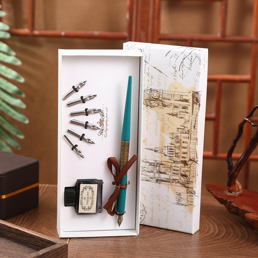 Vintage Student Pen Gift Box Metal Nib Pen, Calligraphy Pen Training Class Gift Pen Set