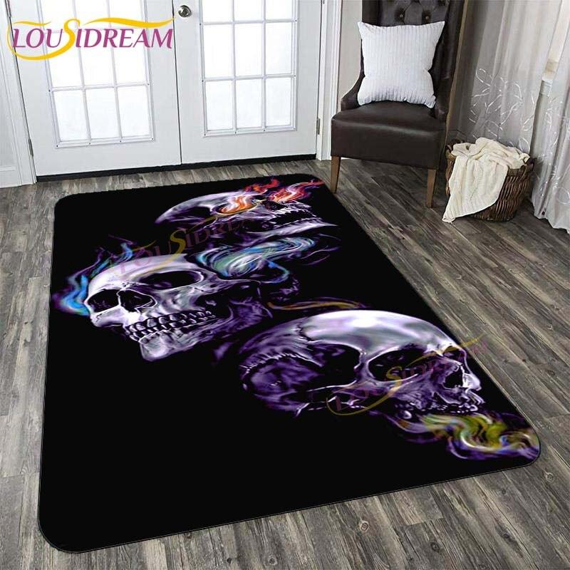 3D New Flaming Rose Floor Mat Area Rugs Rose and Skull Printed Rug and Carpets for Bedroom Home Living Room Valentine's Day Gift