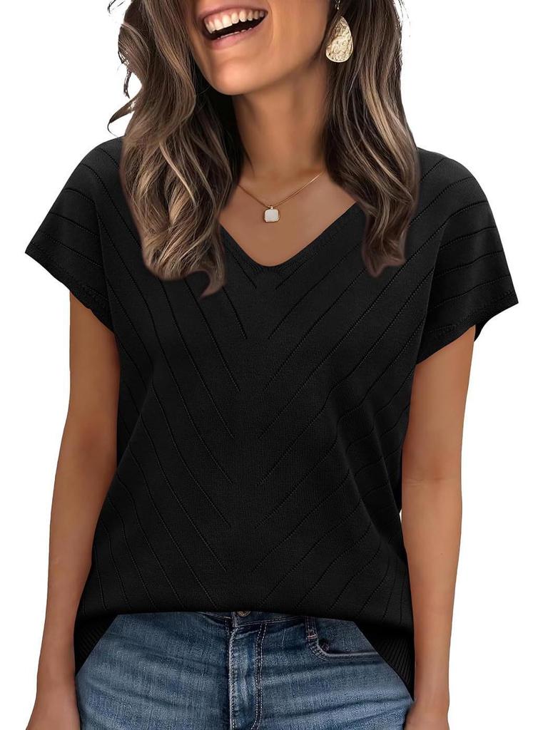 Летний горячий тренд 2026 года Пляжный отдых Короткий рукав V-образный вырез Ажурный повседневный вязаный свитер для женщин