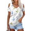 Женская летняя модная повседневная футболка с цветочным принтом, открытыми плечами, V-образным вырезом и короткими рукавами