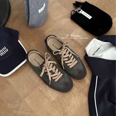 2025 осень новые повседневные туфли на плоской подошве с леопардовым принтом женские зеленые немецкие тренировочные спортивные кеды показывают маленькие туфли Форреста Гампа папины туфли