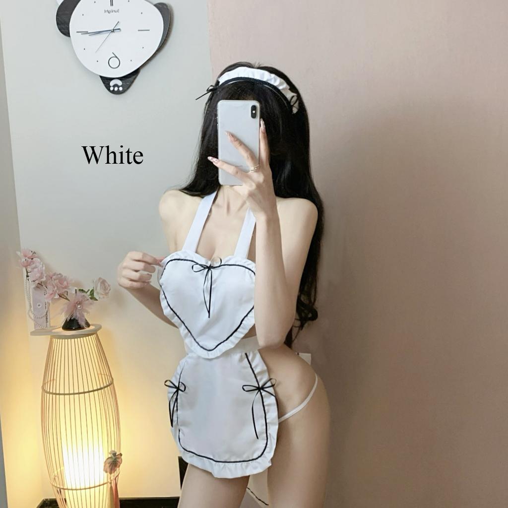 Сексуальное нижнее белье Сексуальный костюм горничной с сердечками Горячий комплект с фартуком и бретелями для ролевых игр Униформа горничной