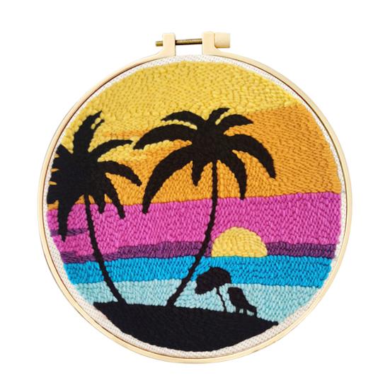 DIY Punch Stitch Kit for Beginners Cartoon Pattern with Punch Needle Hoop Punch Stitch Starter Craft Set for Adults Children