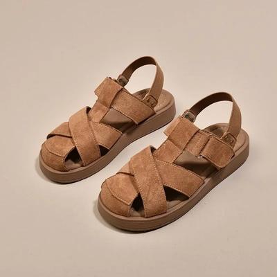 Модные женские римские сандалии летняя уличная обувь с отверстиями пляжная обувь сандалии на плоской подошве ажурный дизайн кожаная повседневная обувь