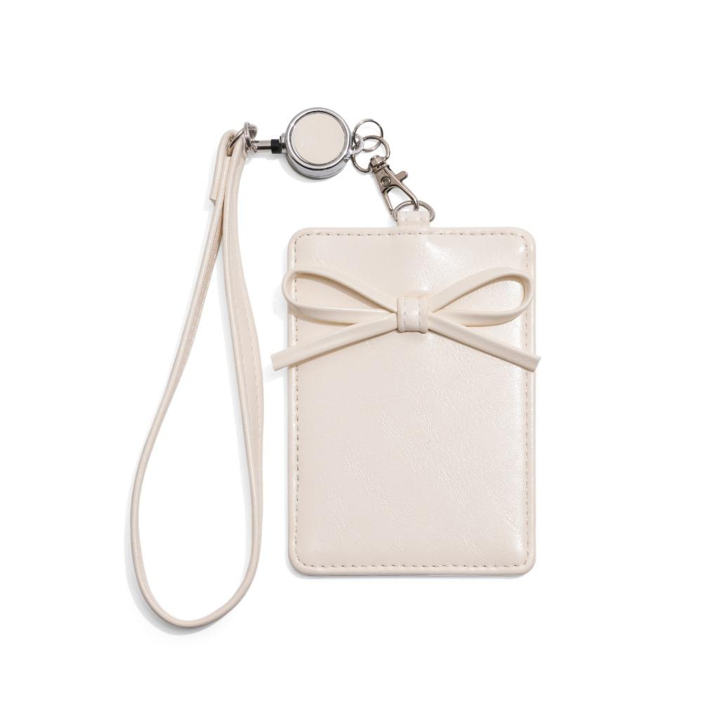 Кожа PU Бант Держатель для карт из кожи Выдвижной бейдж Обложка для рабочей карты Бантик Растягивающийся Держатели для проездных билетов Офис Студент