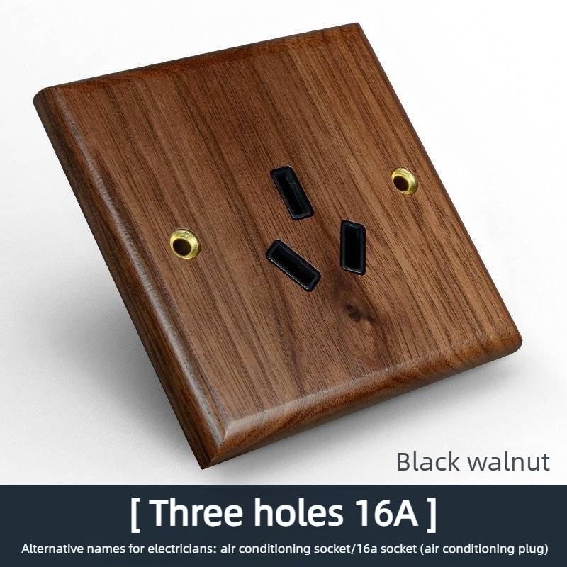 Black Walnut Solid Wood Brass Lever Retro Switch Panel Wall Mount 86 Open Line Box Surface Three Open 16A Socket