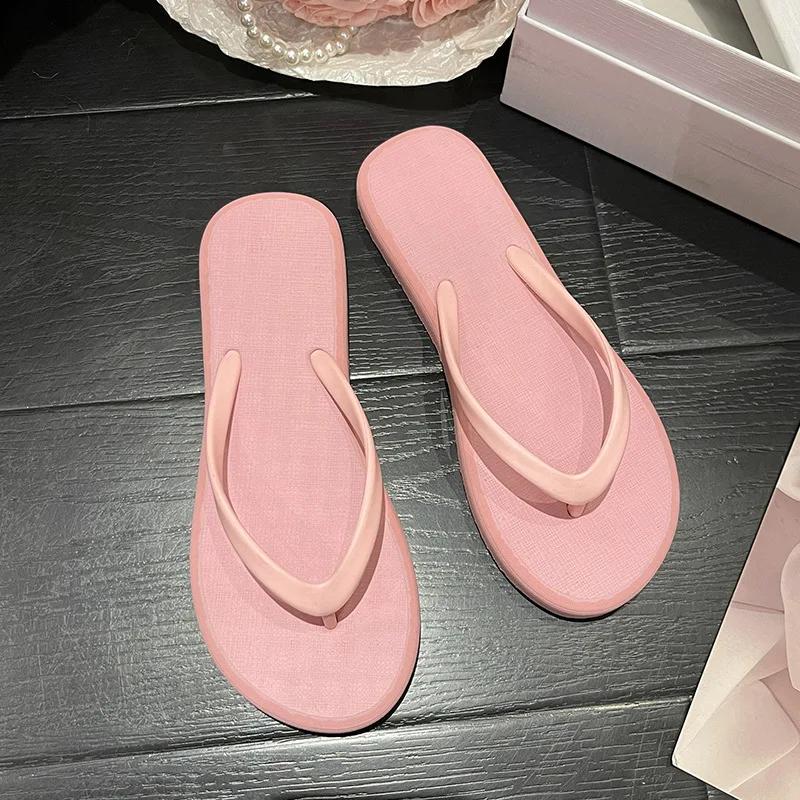 Fashion Premium Sense Non-slip Simple Flip-flops Girls Summer New Wear Solid Color Pinch Feet Beach Cool Slippers Wholesale