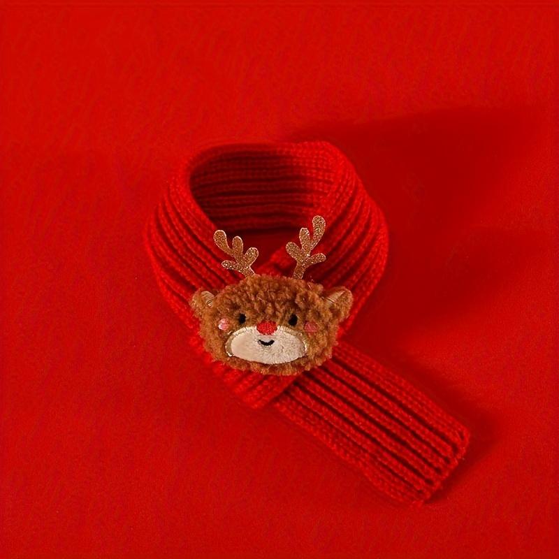 1Pc Pet Knitted Christmas Scarf - Cartoon Elk & Snowman Design, Warm Plush Scarf for Cats & Dogs, Cute Festive Pet Accessories