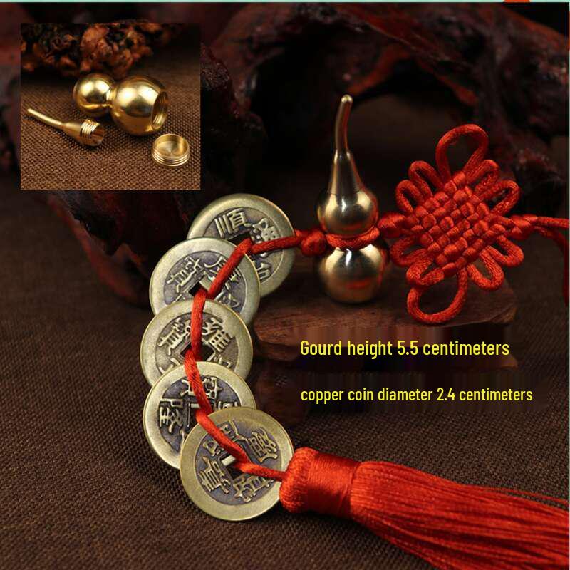Красная нить Китайский узел Медная тыква и Монеты пяти императоров Подвесное украшение для дома или автомобиля