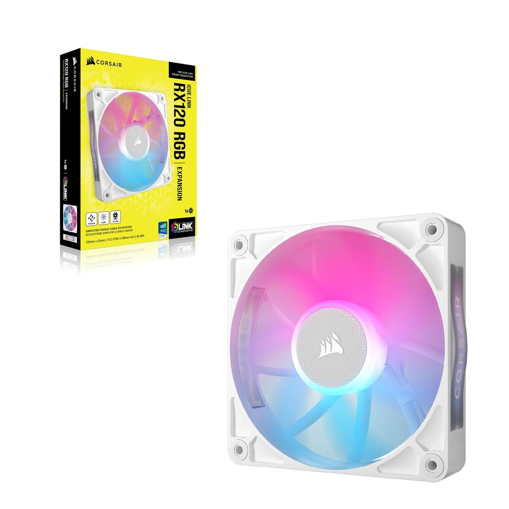CORSAIR iCUE LINK RX120 RGB Комплект расширения, 120-мм ШИМ-вентилятор для корпуса ПК, Одиночная упаковка, Белый (CO-9051021-WW)