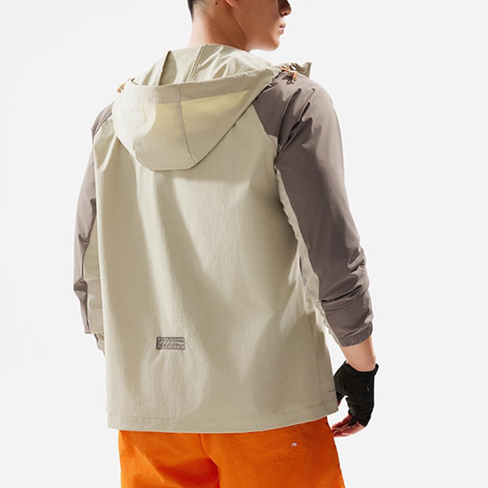 Li-Ning Водонепроницаемый кардиган с капюшоном и длинными рукавами с принтом логотипа, ветровка, мужская верхняя одежда, Ceramic-Secret Tree-серо-коричневый AFDU157-2