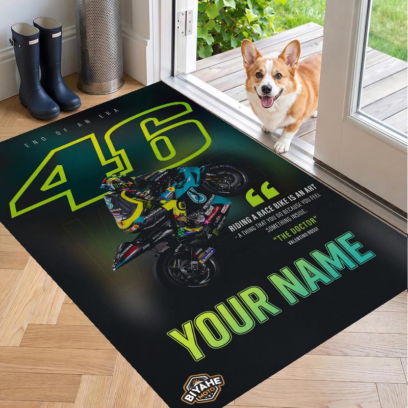 Custom Name MotoGP Crystal Velvet Floor Rug Personalized Text Soft Carpet Home Decor