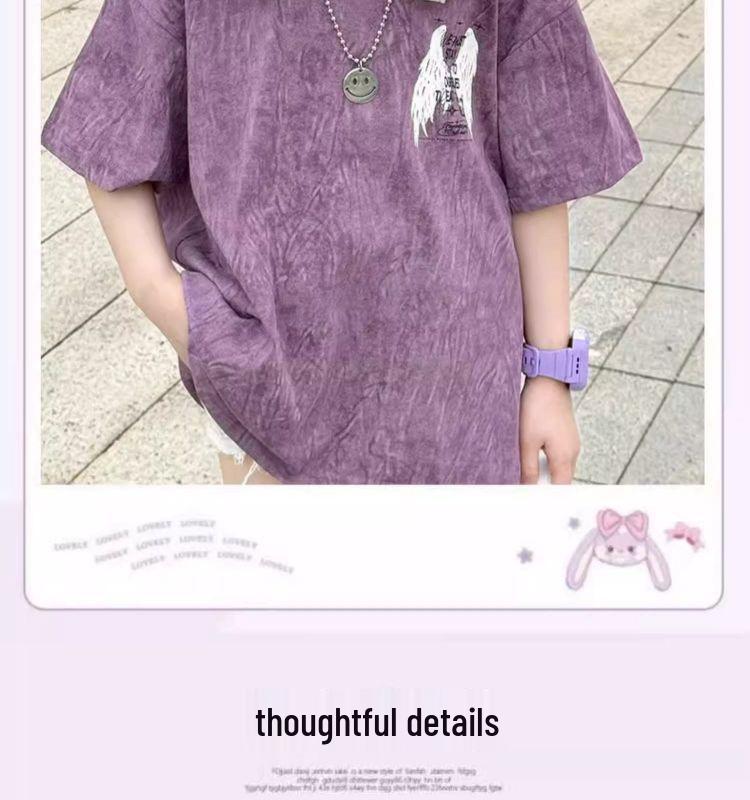 Трендовая футболка с коротким рукавом в уличном стиле для девочек 2025