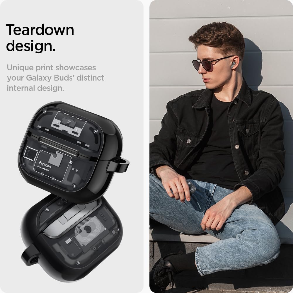 Spigen Galaxy Buds 3 3 Case Transparent Clear Wireless Charging Compatible Ring with Carabiner Slim Lightweight Shockproof Scratch Resistant Ultra