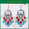 Simulation Ethnic Turquoise Beaded Earrings With Silver Filigree For Daily Wear