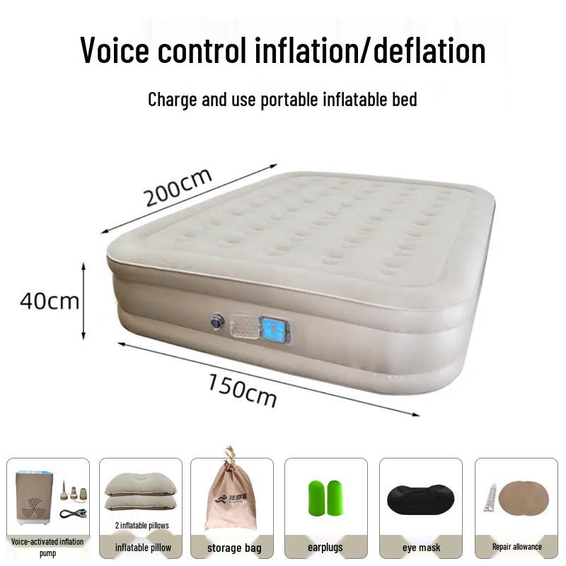 Smart AI Voice-Controlled Inflatable Air Mattress for Outdoor Camping – Thickened Double Bed Sheet