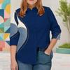 Women Plus Size Collared Neck Long Sleeve Geometric Printed White Button Front Curved Hem Shirt