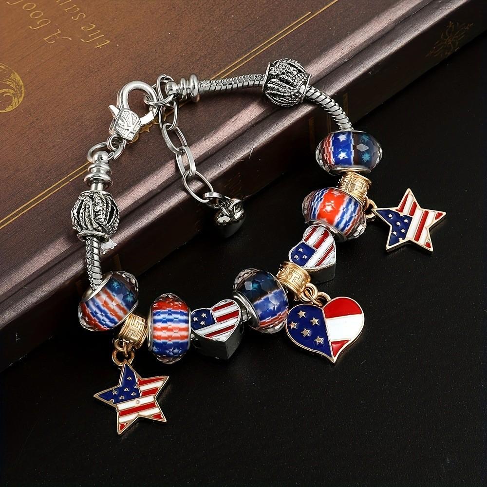 Стильные браслеты из цинкового сплава с бусинами в виде американского флага и звезды, идеально подходящие для подарков на День независимости