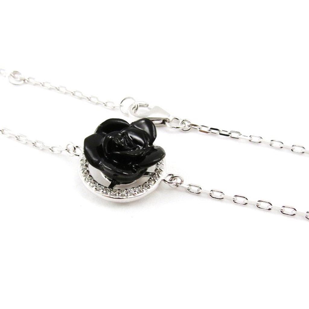 Les Trésors De Lily [J0832] - Silver Bracelet 'Black Rose' Black White