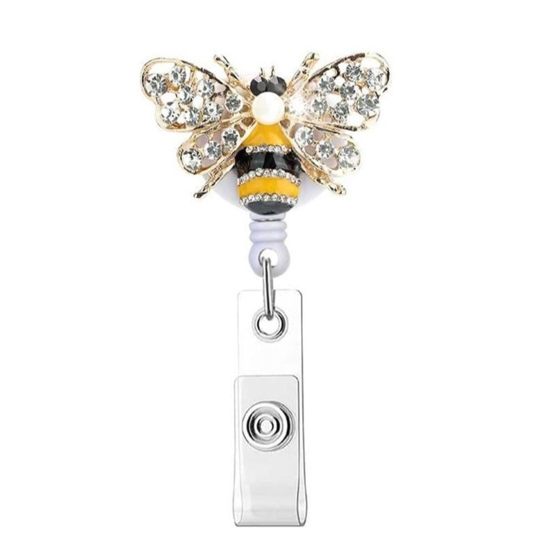 Adjustable 60cm Butterfly Bees Rhinestones Id cards Holder Secure Clip for Workplaces Professional Office Accessories