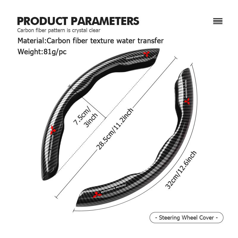 xkhr10 For Mitsubishi 2PCS New Carbon fiber Car Steering Wheel Cover Non-slip Protector Sleeves Outlander Lancer Eclipse Mirage Xpander