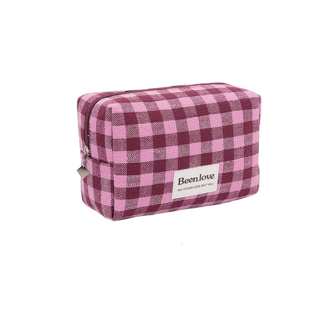 Large Capacity Makeup Pouch Lattice Travel Wash Bag Simple Plaid Cosmetic Bag  Women/men