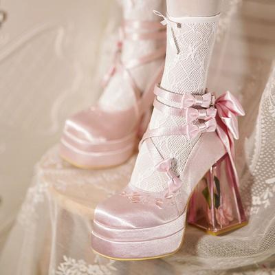 Ele Princ Туфли на высоком каблуке с бантом, дизайн «Стеклянный цветочный дом», лолита Мэри Джейнс, косплей обувь для женщин