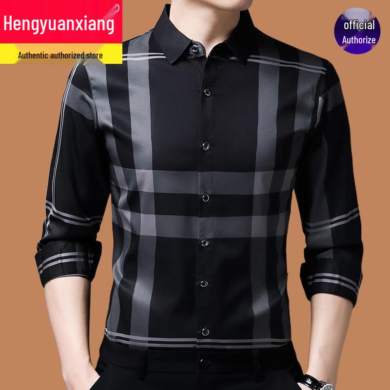 Hengyuanxiang Мужская осенняя клетчатая рубашка с длинным рукавом, не требующая глажки, в стиле кэжуал