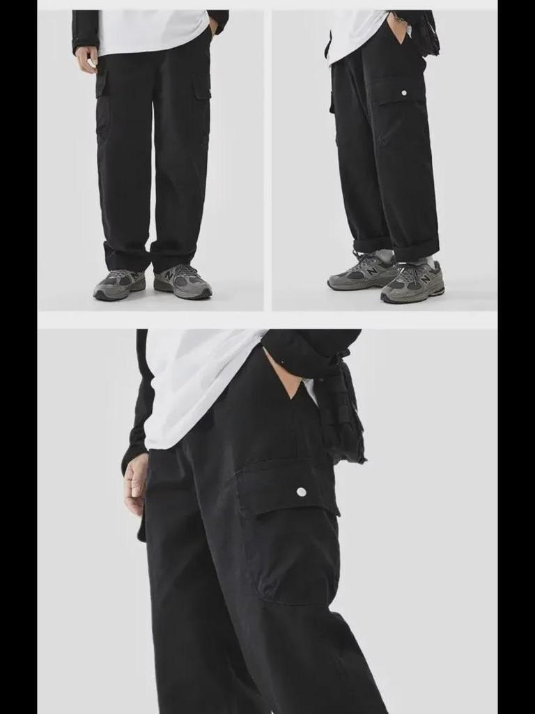 Однотонный мужской японский прямой комбинезон - модный гонконгский стиль, свободный крой, широкие повседневные брюки с карманами