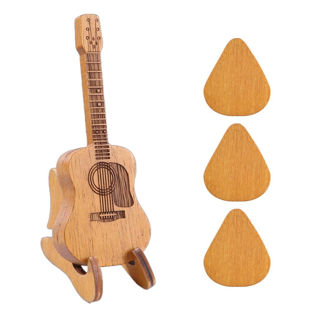 Guitar Shape Wooden Pick Box Lightweight Pick Box Storage Cases with Guitar Pick Stand Musical Instrument Accessory