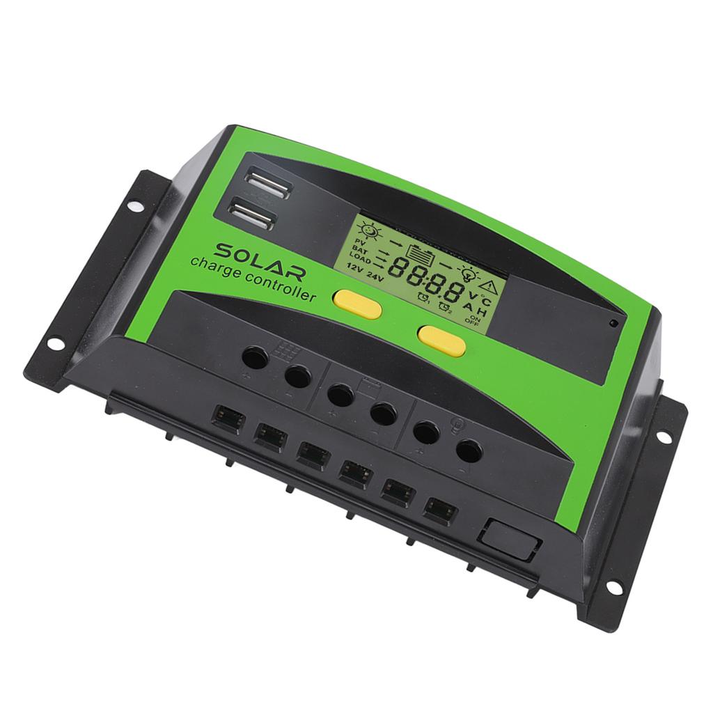 12 В/24 В ШИМ-контроллер солнечной батареи с двумя USB-портами и двумя кнопками управления, контроллер солнечной зарядки с ЖК-дисплеем