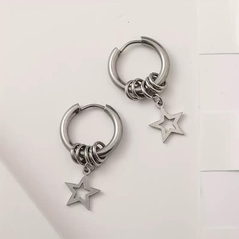 Punk Hip Hop Pentagram Pendant Earrings for Women Trendy Silver Color Star Geometric Circular Drop Earrings Jewelry Accessories
