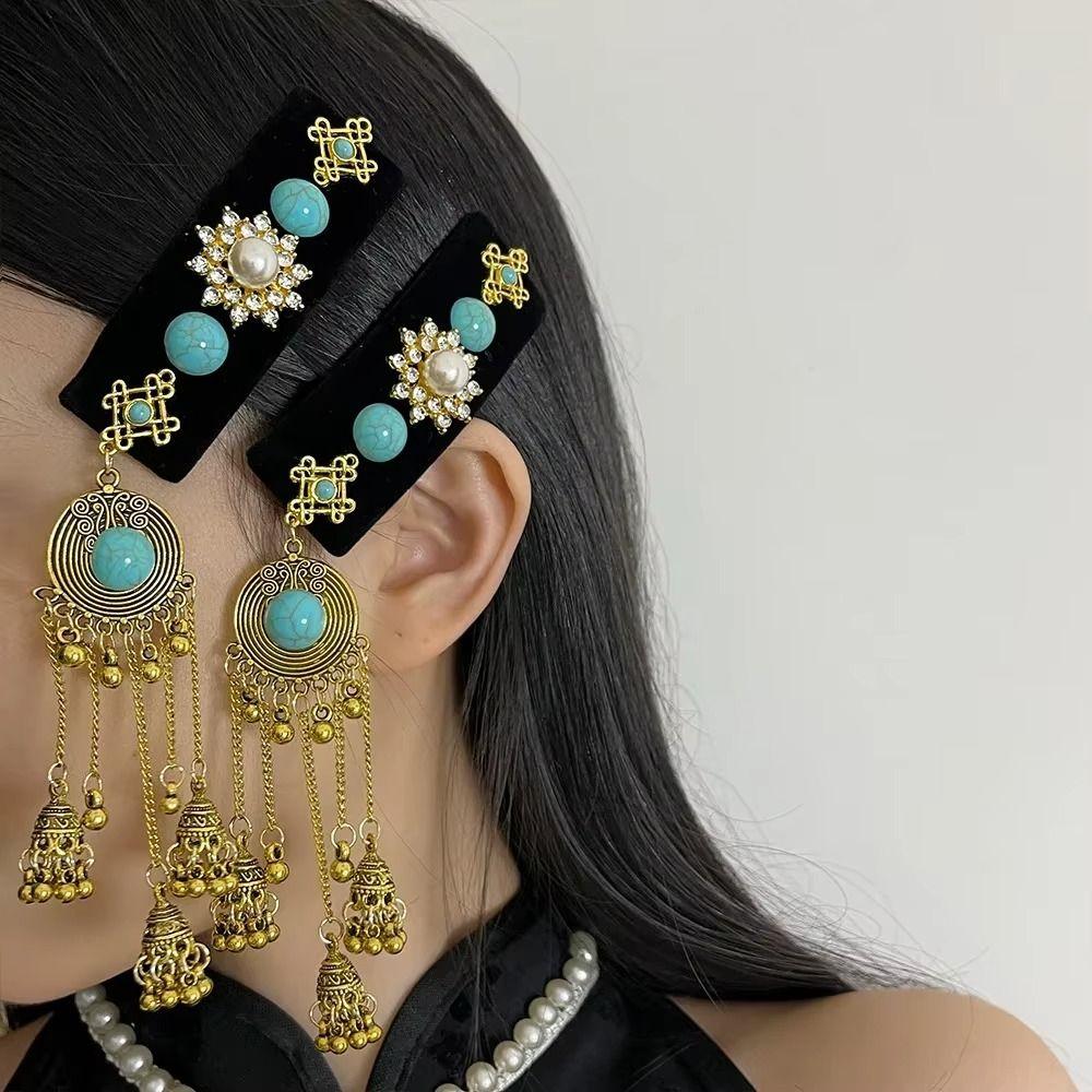 Заколка для волос со стразами и кисточками, квадратная заколка для волос с челкой, изысканный этнический стиль, боковая заколка для девочек