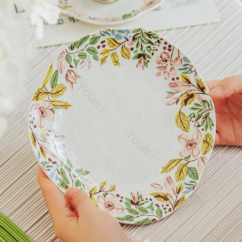 Креативные нестандартные керамические тарелки Изысканные цветы Торт Десертная тарелка Домашние деликатесы Рамен Чаша Отдых Офис Кофейная чашка