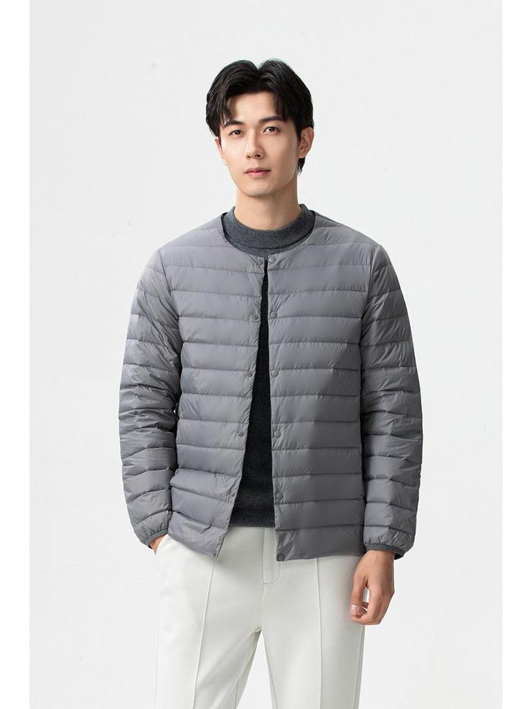 Мужская легкая пуховая куртка с воротником-стойкой и двумя молниями - Теплый белый утиный пух для осени/зимы