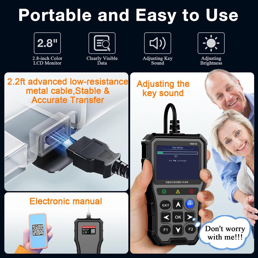 Car OBD2 Scanner Battery Tester: Color Screen Code Reader, Easy Setup, Clears Check Engine Light - Diagnostic Scan Tool