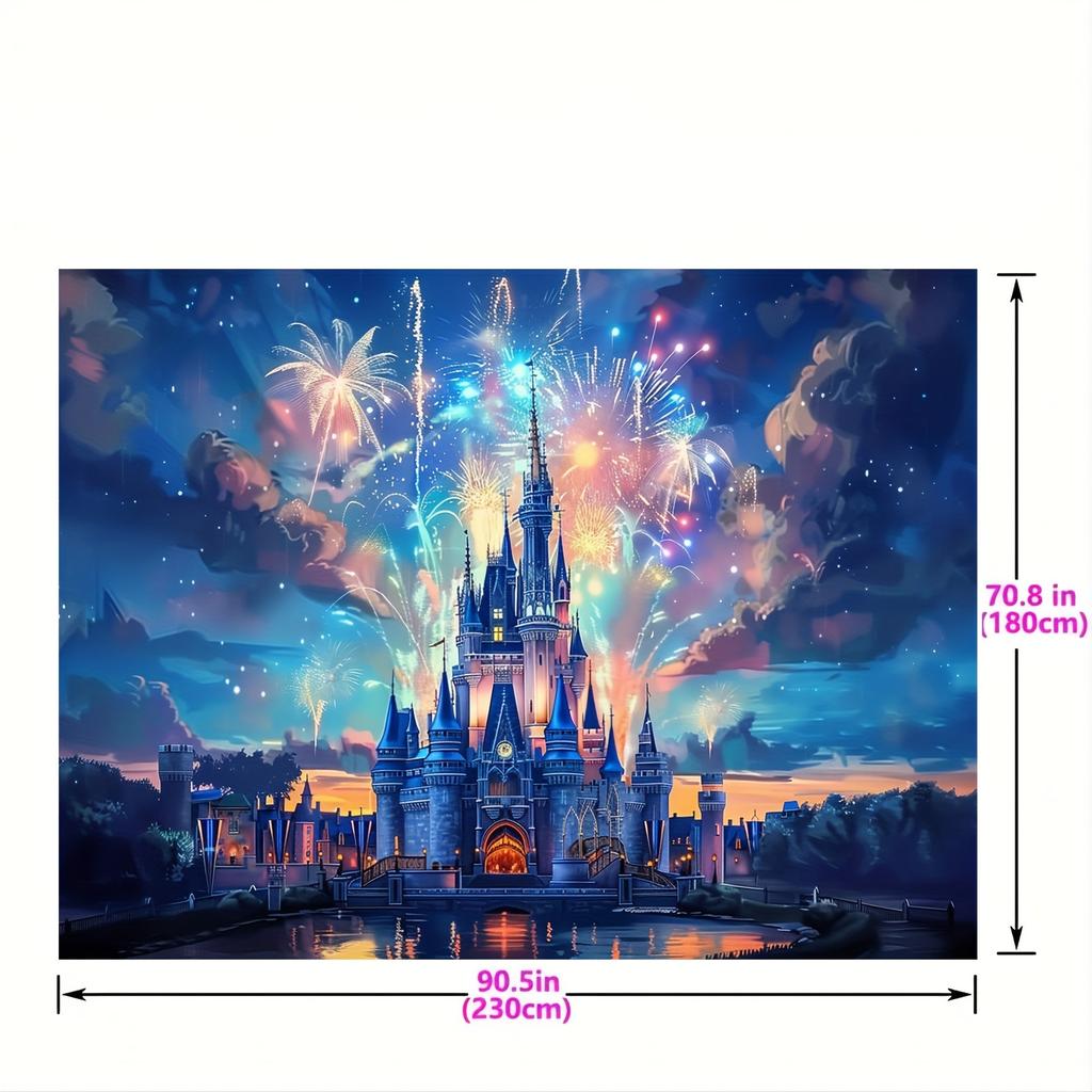 2D Banner: Vibrant Blue Castle Cartoon Photography Background - Photo Booth Background Suitable for Indoor and Outdoor fcl