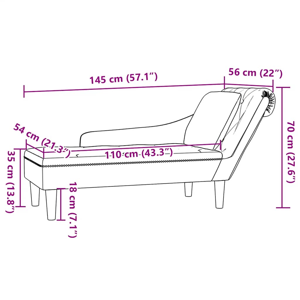 Chaise Longue with Cushion and Right Armrest Black Velvet