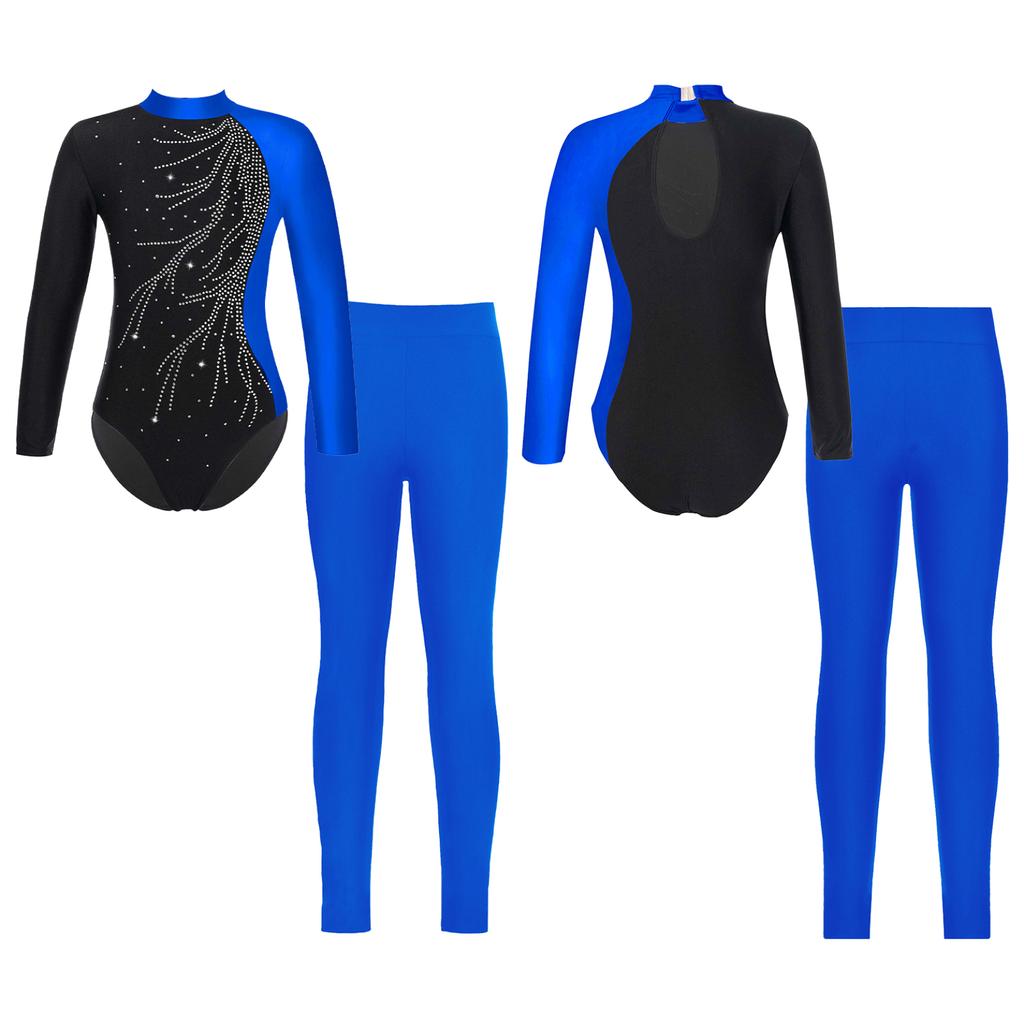 Детский костюм для гимнастики и катания на коньках для девочек, трико и леггинсы с длинными рукавами и воротником-стойкой