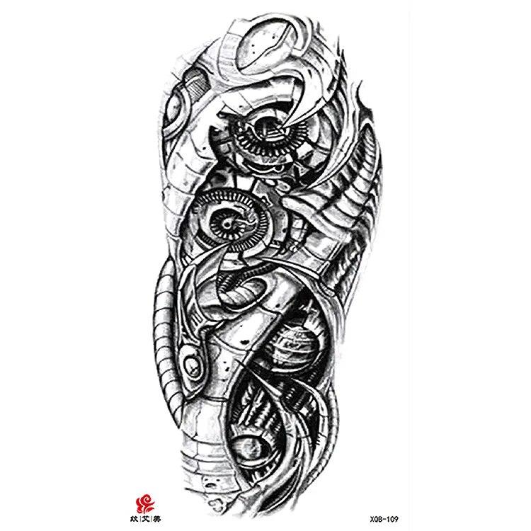 Маленькая водонепроницаемая временная татуировка на всю руку с головой волка, тигра и цветка, наклейка для боди-арта, рука для мужчин и женщин