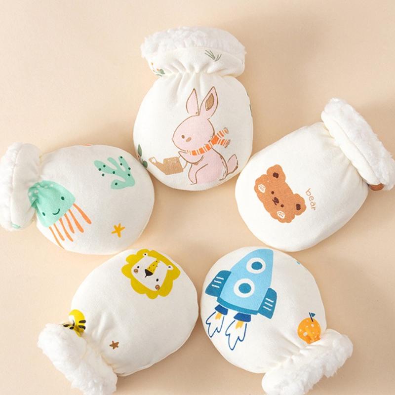 Детские варежки 0-24 месяца с защитой от царапин Зимние термоперчатки для новорожденных Варежки Мягкие хлопковые детские накладки для рук