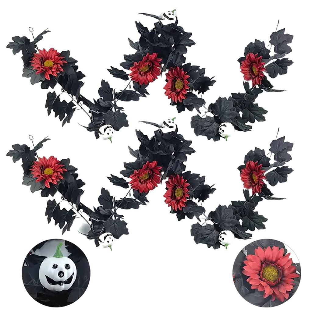 Artificial Maple Leaf Rattan Halloween Pumpkin Vine For Front Door Wall Window Door Hangings Ornament Halloween Decoration