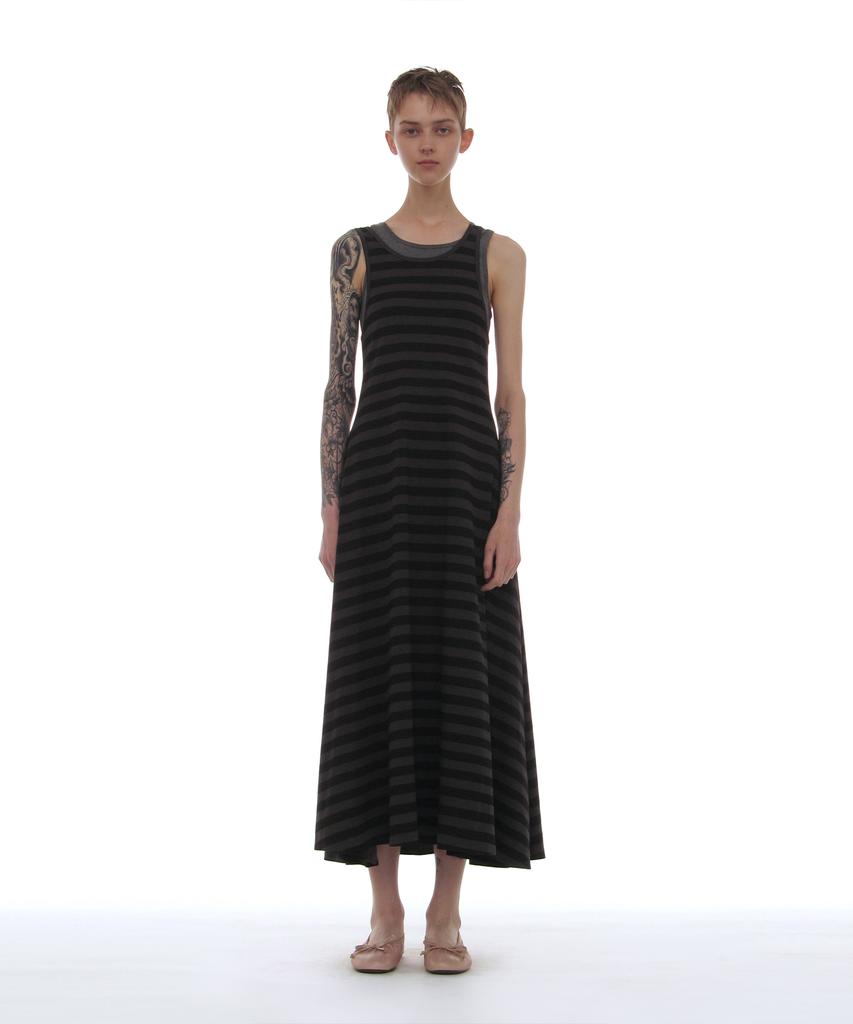 Partimento Woman Pwc Overlay Sleeveless Maxi Dress_Black Stripe