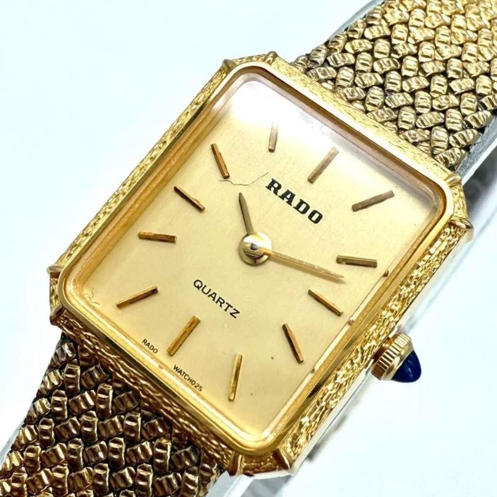 Б/у A014 RADO Антикварные Женские Часы Элегантность Золотой Цвет Сетчатый Браслет